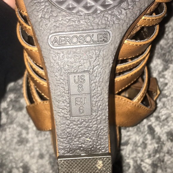 Brown Strappy Aerosoles Wedges with Zipper - Picture 4 of 6